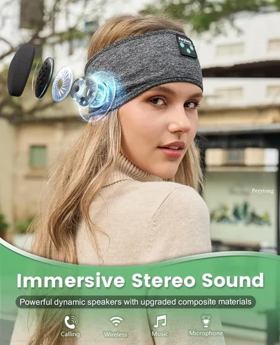 Vista 4 de Perytong: Diadema para dormir - Auriculares Bluetooth para dormir para durmientes de lado - Auriculares para dormir, diadema cómoda con micrófono