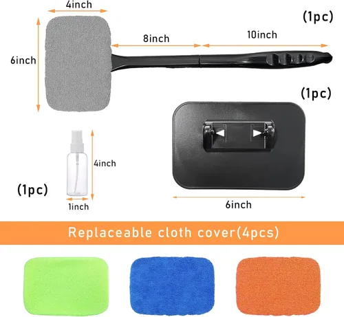 Vista 2 de Ohleats Herramienta de Limpieza de Parabrisas de Coche, Limpiador de Ventanas de Microfibra con 4 Almohadillas de Paño Lavables y Reutilizables