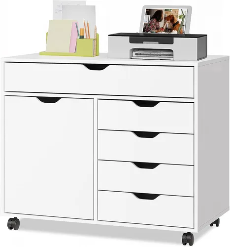 Vista 9 de DEVAISE Gabinete de madera con 5 cajones, gabinete de almacenamiento de Blanco