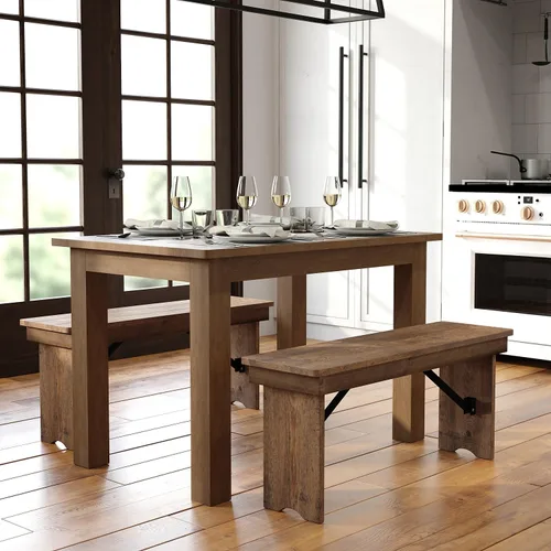 Vista 2 de Flash Furniture HERCULES Mesa de comedor rectangular de 46" x 30" de pino macizo rústico antiguo de granja