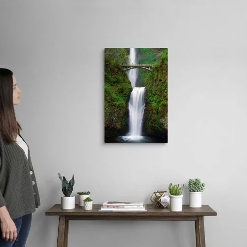 Vista 2 de Lienzo decorativo para pared, diseño de cascada de Multnomah Falls, Oregon, EE. UU