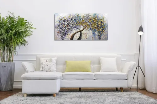 Vista 6 de V-inspire Arte, 24 x 48 pulgadas, moderno, 100% pintado a mano, pinturas al óleo de árbol de la suerte, pintura acrílica, decoración de marco