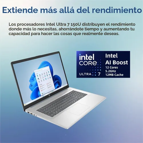 Vista 9 de HP Laptop empresarial con pantalla táctil de 17 pulgadas 2025, Intel Ultra 7 255U (máximo 5.2 GHz), pantalla táctil antirreflejos HD+ de 17.3