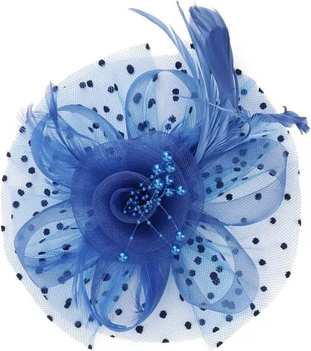 Vista 3 de Sombrero de fiesta de té para mujer, tocado de plumas, flores, diadema de malla punteada con cuentas, talla única