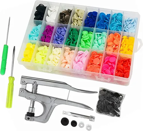 Vista 8 de FQTANJU Juego de alicates a presión, 1440 botones de plástico T5 con 10 clips de costura y 1 cinta métrica para coser, kit de cierres a presión