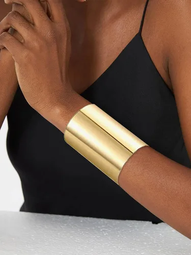 Vista 2 de Long tiantian Juego de 4 brazaletes dorados para mujer, pulseras de alambre ancho abierto para mujer, pulseras de oro abiertas, regalos de joyería