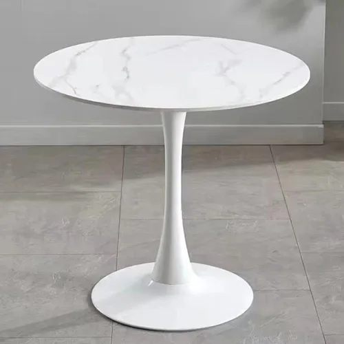 Vista 8 de HM&DX Mesa de comedor redonda con parte superior de mármol sintético y base de pedestal, moderna mesa de ocio para bar, mesa auxiliar de espacio