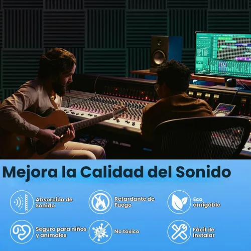 Vista 4 de Focusound Paquete de 80 paneles de espuma a prueba de sonido, paneles de espuma acústica de 1 x 12 x 12 pulgadas para pared, paneles de cuña