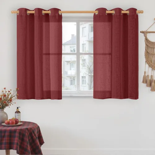 Vista 218 de LAMIT Cortinas de lino marrón caramelo para sala de estar, 84 pulgadas, de lino sintético, texturizado, filtrante de luz, paneles de privacidad