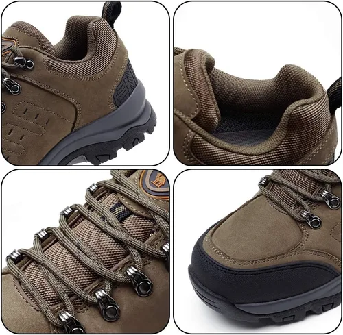 Vista 6 de CAMEL CROWN Zapatos de senderismo para hombre, botas de corte bajo, zapatos de cuero para caminar al aire libre, senderismo, entrenamiento, trabajo