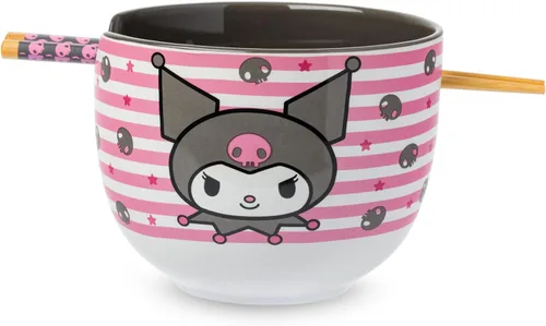 Vista 77 de Silver Buffalo Hello Kitty y sus amigos Chococat - Tazón de cerámica para ramen y arroz con palillos, patrón a cuadros, apto para microondas, 20