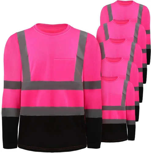 Vista 10 de Zhanmai 6 Pack Long Sleeve Safety Shirt High Visibility Reflective Class 3 Hi Vis Construction Safety Shirt with Pocket
