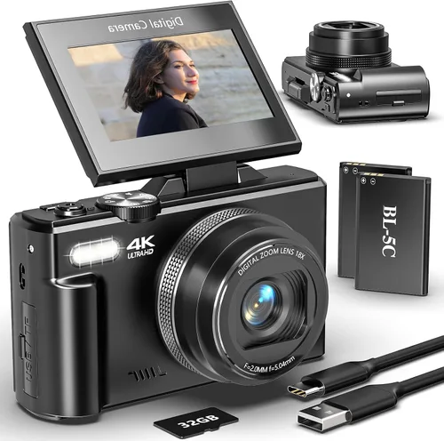 Vista 10 de Cámara digital 4K para principiantes y adolescentes, cámara compacta de vlogging con pantalla abatible de 180°, enfoque automático, fácil de usar