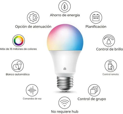Vista 3 de Nueva bombilla inteligente Kasa Smart, bombilla WiFi inteligente regulable con cambio de color total compatible con Alexa y Google Home, A19, 9 W