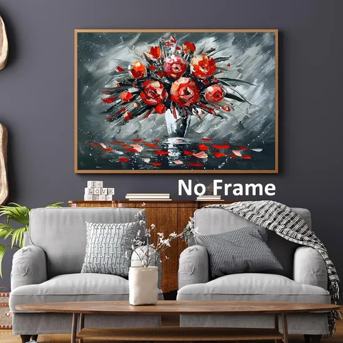 Vista 2 de Pósteres de rosas negras y rojas, imágenes de flores brillantes, ilustraciones de flores rojas, arte de pared floral romántico, lienzo de rosas