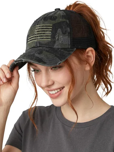 Vista 62 de Funky Junque - Sombrero de cola de caballo para mujer, gorra de béisbol con ajuste ajustable y cola de caballo alta cruzada para uso diario Paquete