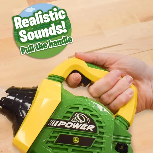 Vista 5 de John Deere Soplador de hojas de juguete para niños – herramienta de construcción simulada con luces y sonidos Sopla aire real