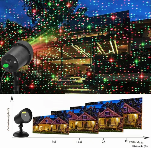 Vista 5 de Luces de proyector láser al aire libre para Navidad, proyector de luces láser de Navidad con movimiento, espectáculo de estrellas rojas y verdes