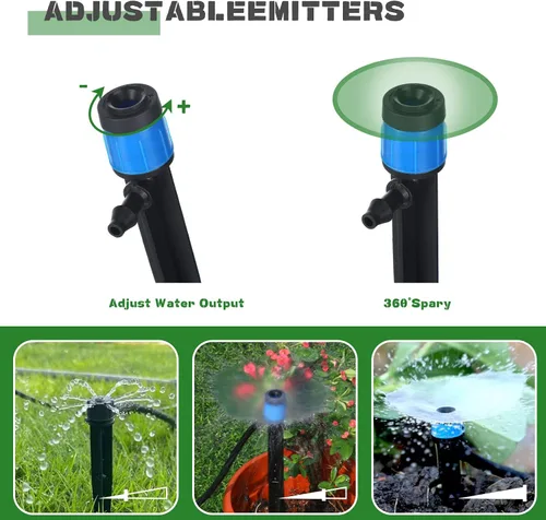 Vista 6 de Mudder 100 emisores de riego por goteo de 5.2 pulgadas para tubos de riego por goteo de 1/4 de pulgada ajustables de 360 grados con rociador