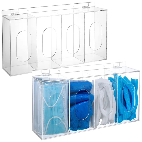 Vista 7 de Soaoo 1 unidad de cubierta de zapatos dispensador de guantes soporte montado en la pared acrílico transparente máscara facial caja organizadora caja