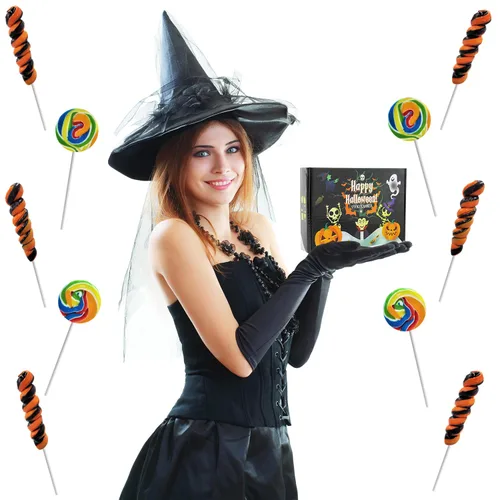 Vista 5 de Fruidles Paleta variada de remolinos de Halloween, sabor a fruta mixta, envuelta individualmente (paquete de 12)
