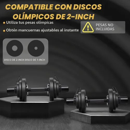 Vista 5 de Mango de mancuernas olímpicas, par de barras de mancuernas de 16 pulgadas para discos de peso olímpicos de 2 pulgadas, mancuernas cargables