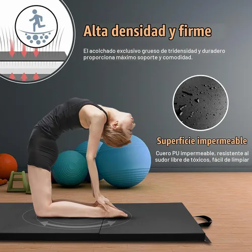 Vista 3 de RitFit Upgraded Folding Exercise Mat, 2 Inch Thick Gymnastics Mat Negro (2' x 8')