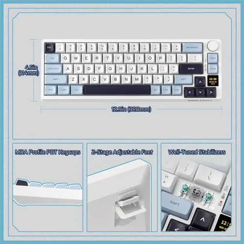 Vista 7 de LTC Nimbleback NB682 PRO - Teclado mecánico inalámbrico 65% con pantalla y perilla, 2.4 GBTUSB-C con cable RGB 68 teclas, amortiguador de 5 capas