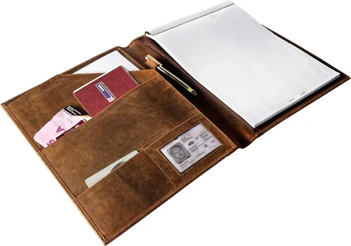 Vista 4 de Portafolios para negocios de piel hecho a mano por Rustic Town. Organizador profesional para hombres y mujeres. Portafolios de piel durable con 3 +