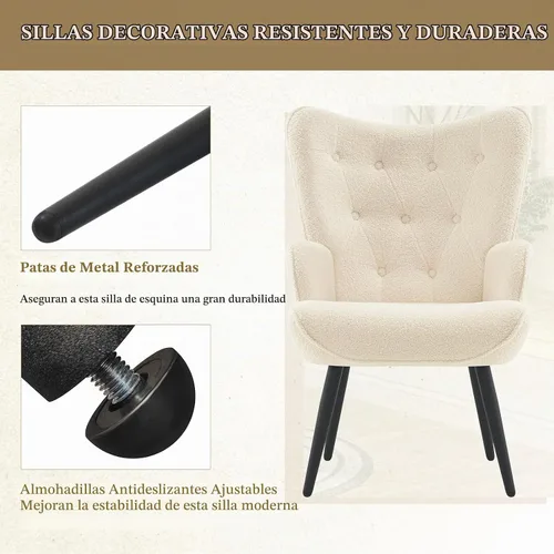Vista 7 de Furnimart Silla de Acento de Piel Sintética Blanca Estilo Mediados de Siglo Moderno, Sillas para Sala de Estar; Cómodo Sillón de Descanso