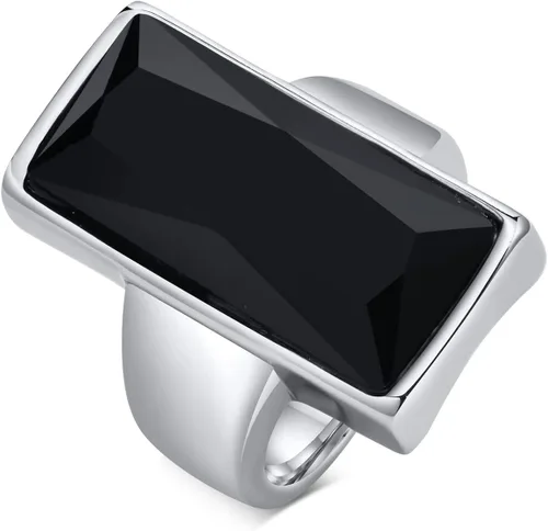 Vista 9 de VNOX Vintage Fashion - Anillo de cristal de vidrio negro rectangular chapado en oro de acero inoxidable para mujer, anillo de cóctel de moda con ónix