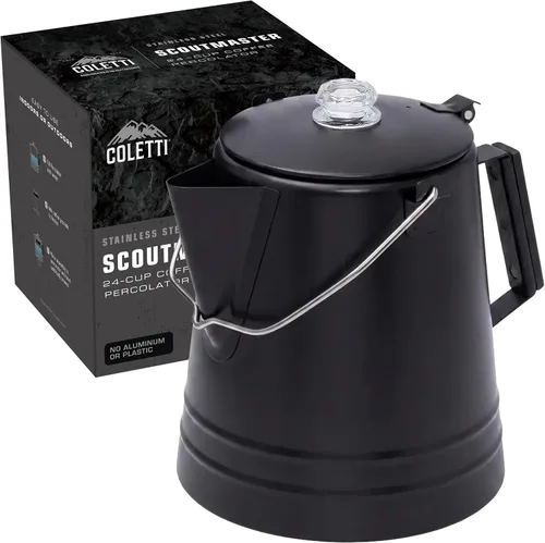 Vista 9 de COLETTI Butte Coffee Percolator Camping - Cafetera percoladora, sin aluminio ni plástico [negro, 14 tazas]