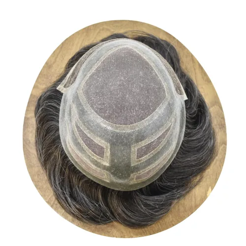 Vista 7 de Toupee - Piezas de pelo para hombres, cabello humano real, sistema de reemplazo de cabello francés, encaje francés, extensiones de cabello