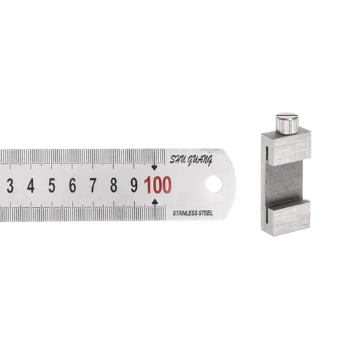 Vista 6 de HARFINGTON Regla de acero inoxidable 2 en 1 con bloque de escritura 19.7 in/20 regla métrica y de metal en pulgadas con latón de 1.181 in