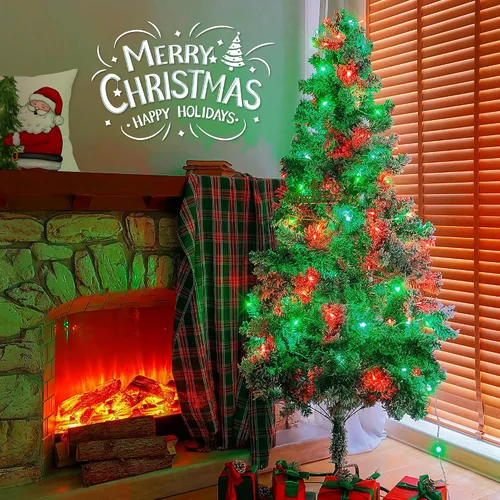 Vista 3 de Hopolon - Luces de Navidad para interiores y exteriores, luces de 100 LED rojas y verdes, 33 pies de luces de hadas centelleantes impermeables