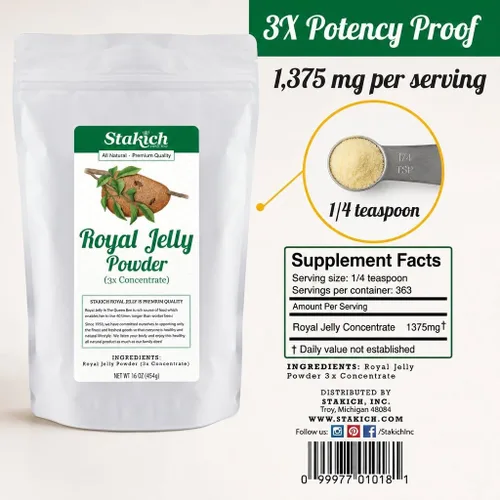 Vista 4 de Stakich Royal Jelly Powder - 3 concentrados, liofilizados, puro, 1 libra a granel