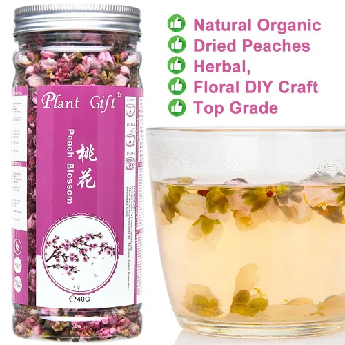 Vista 8 de Plant Gift 100% Té de flores de melocotón seco puro , flores de durazno 1.41 oz Sin OMG. Sin aditivos. Té de hierbas naturales flores de durazno