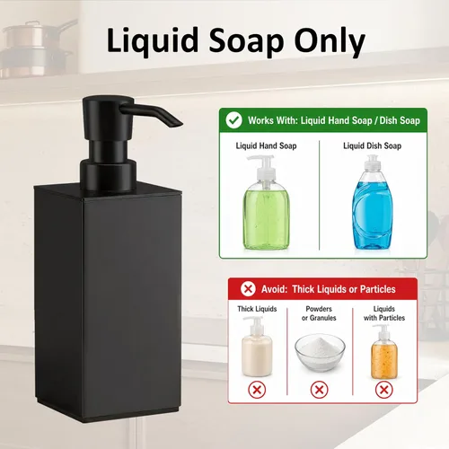 Vista 5 de BGL Black Soap Dispenser for Kitchen & Bathroom, Modern Square Liquid Hand Soap Pump, Rustproof Matte Black Lotion Dispenser with Non-Slip Bottom