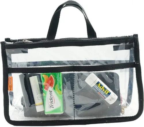Vista 2 de Bolso organizador transparente, organizador de bolsos para cosméticos y artículos de aseo con asa, Negro