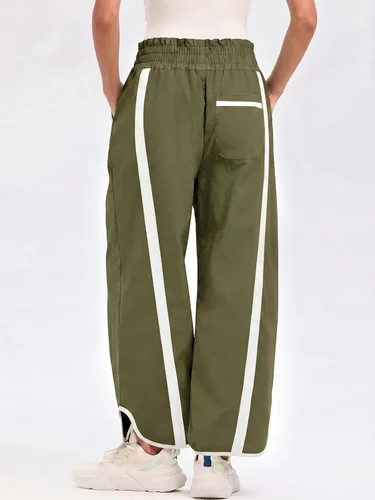 Vista 4 de Fisoew Pantalones deportivos holgados de pierna ancha para mujer, cintura Verde militar