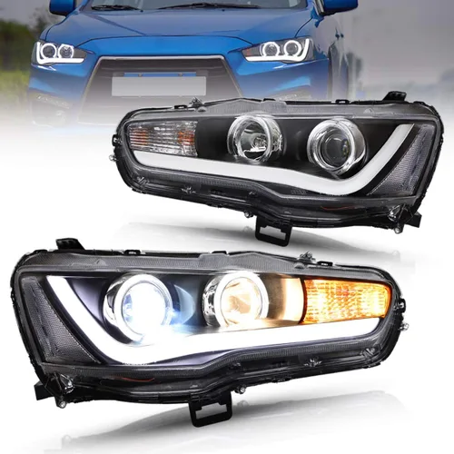Vista 13 de VLAND Faros LED Compatibles con Mitsubishi Lancer & EVO X 2008-2020 Conjunto de lámpara delantera con proyector con lente ahumada con secuencial