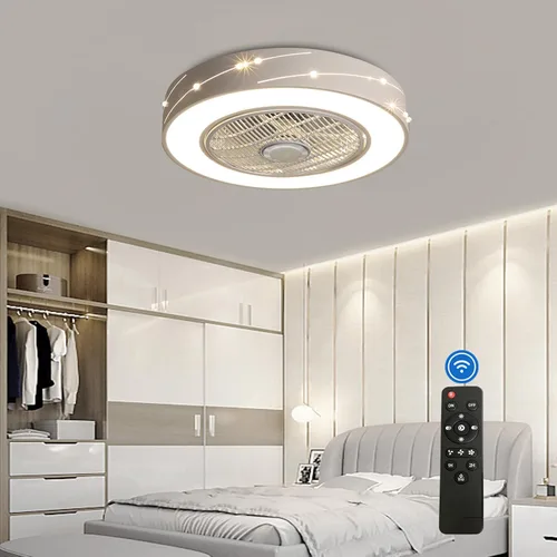 Vista 8 de Ventilador de techo con luz, LED de 22 pulgadas, modos de iluminación totalmente regulables con control remoto, cuchillas acrílicas invisibles