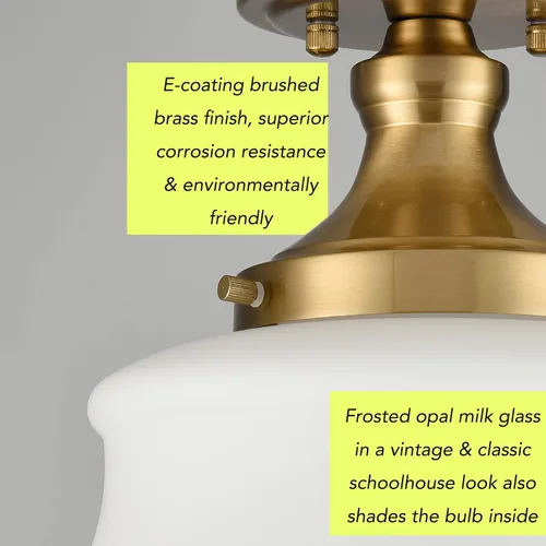 Vista 4 de Moderna lámpara de techo semiempotrada para pasillo, lámpara de techo colgante de cristal de leche de ópalo para escuela, 11 pulgadas de ancho x