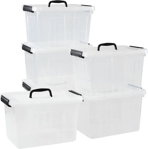 Vista 7 de Caja de almacenamiento de plástico de 12 cuartos de galón con asa, paquete de 6 contenedores transparentes con pestillo Clear, Stackable, Plastic