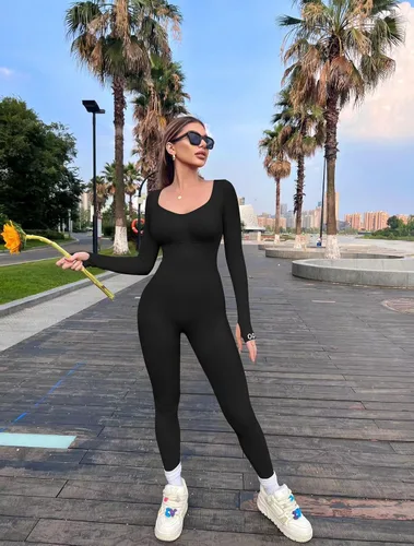Vista 5 de OQQ Monos de yoga para mujer, para entrenamiento, acanalados, de manga larga, con relleno, brasier deportivo