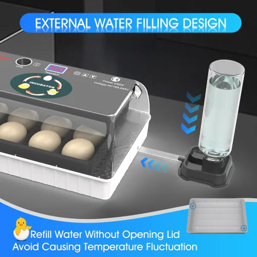 Vista 3 de 12 Incubadoras Automáticas de Huevos para Incubar Huevos con Control Inteligente de Temperatura, Volteador Automático, Ovoscopía LED para Huevos