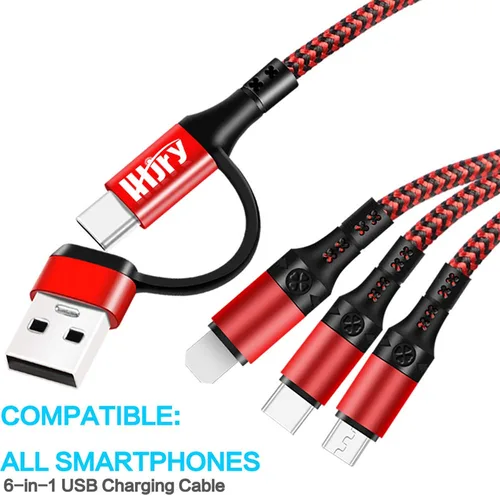 Vista 2 de Travel Essentials, cable de carga múltiple USB C [3 unidades de 4 pies] 6 en 1 USB A/C a USB C/Micro USB, cable de carga múltiple para teléfono