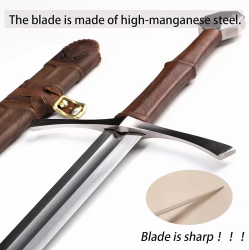 Vista 6 de Handmade Cast Sharp Blade Medieval Sword, Full Tang, with Leather Protective Cover,Real Metal Sword for Collection Gift