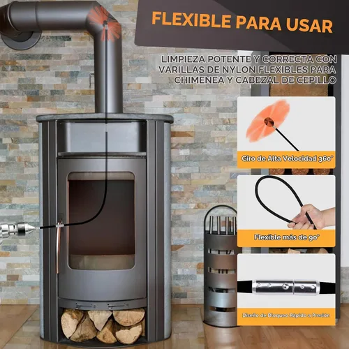 Vista 4 de 30 Feet Chimney Sweep Kit, Chimney Cleaning Kit with 9 Flexible Black Chimney Rods, Chimney Brush for Sweeping Fireplace, Rotary Chimney Cleaning