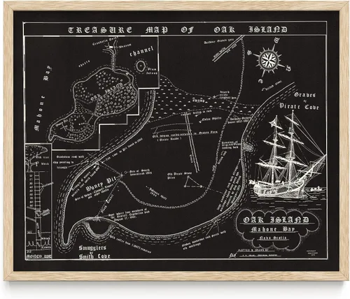 Vista 11 de 1974 Mapa de Fred Nolan del Tesoro de la Isla de Oak, Nueva Escocia, Canadá - Impreso Artístico Enmarcado de 11x14 – Gran Pieza de Diseño